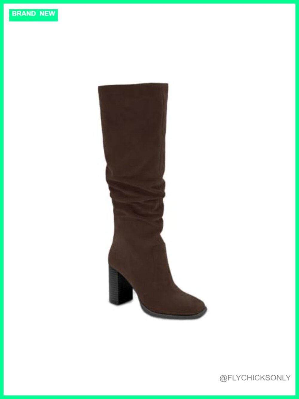 Womens Knee High Boots Chunky Block Heel Square Toe Wide Calf Faux Suede